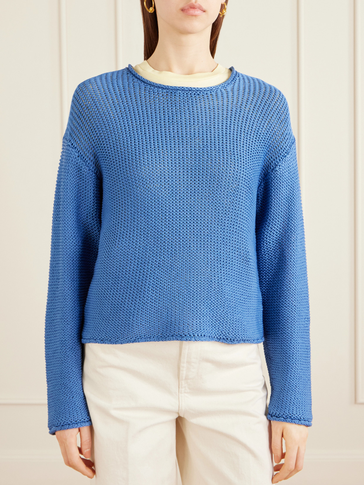 Leset Ben Open-knit Cotton Sweater In Blue