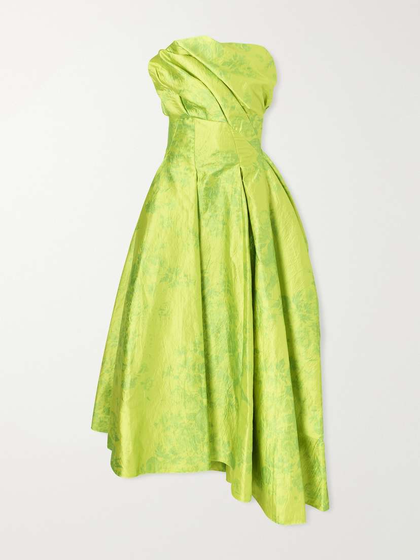 Erdem Asymmetric Frayed Pleated Floral-print Crinkled-satin Maxi Dress
