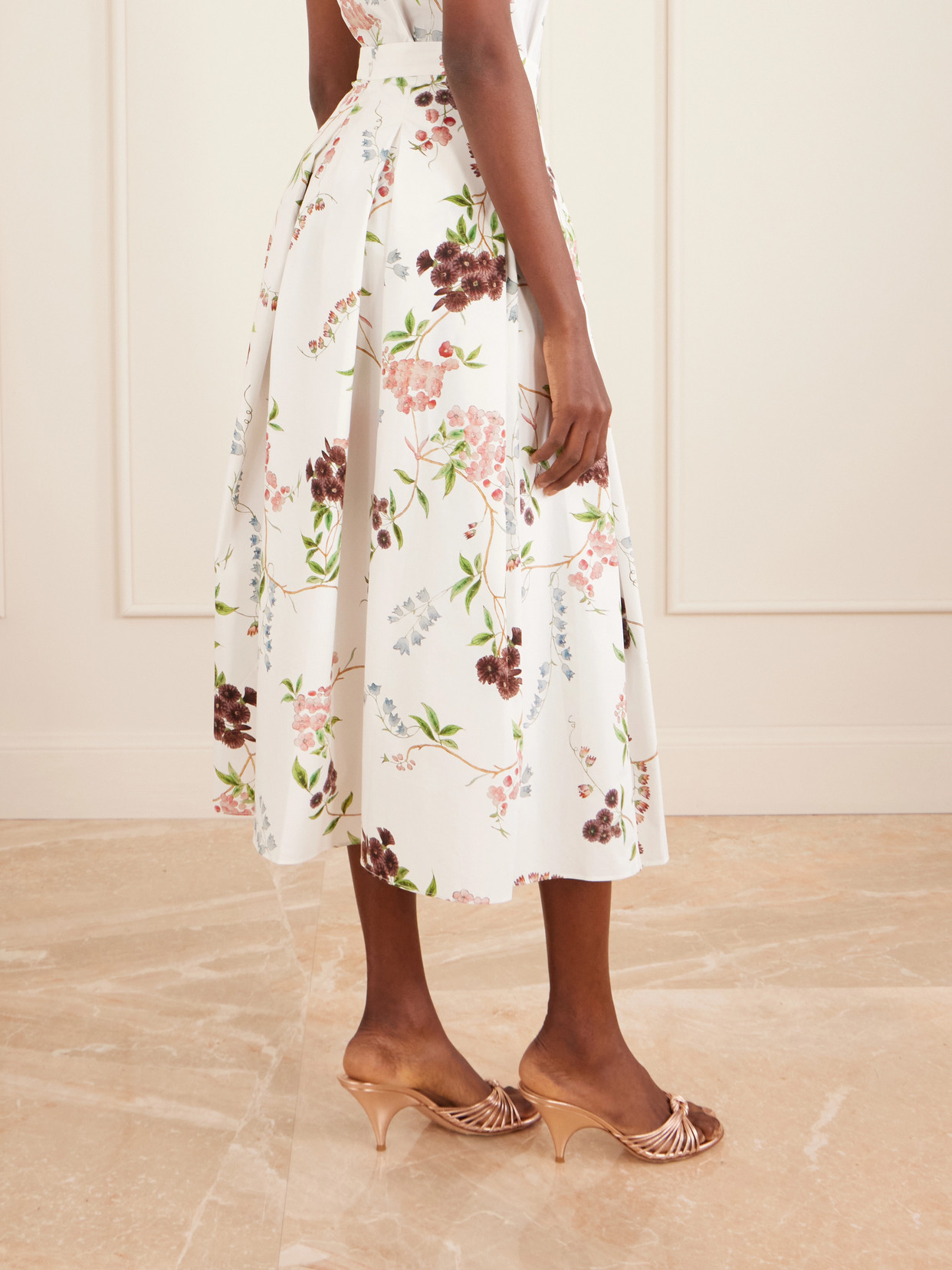 Erdem Chintz Floral Pleated Organic Cotton Poplin A-line Midi Skirt In Burgundy