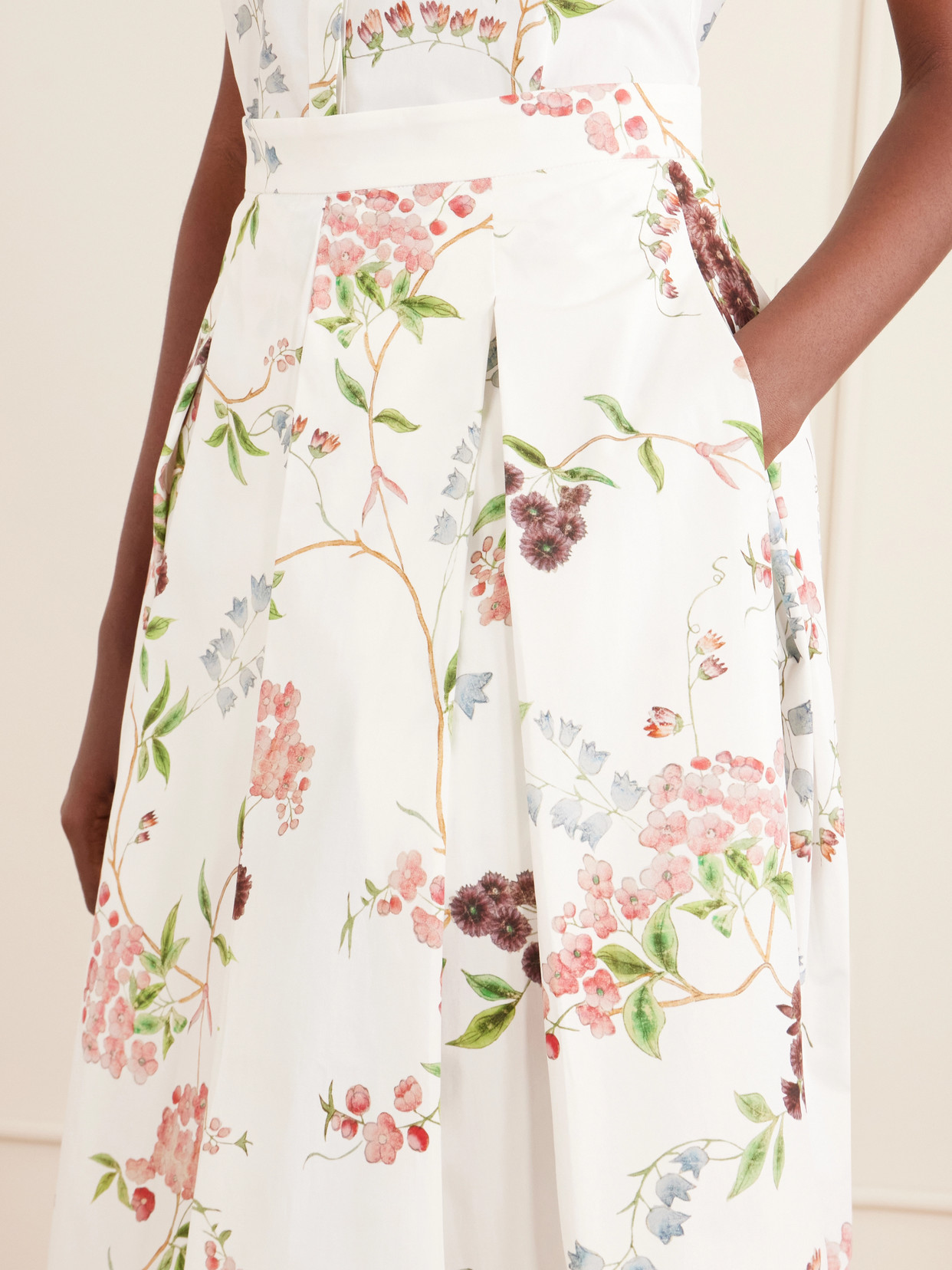 Erdem Chintz Floral Pleated Organic Cotton Poplin A-line Midi Skirt In Burgundy