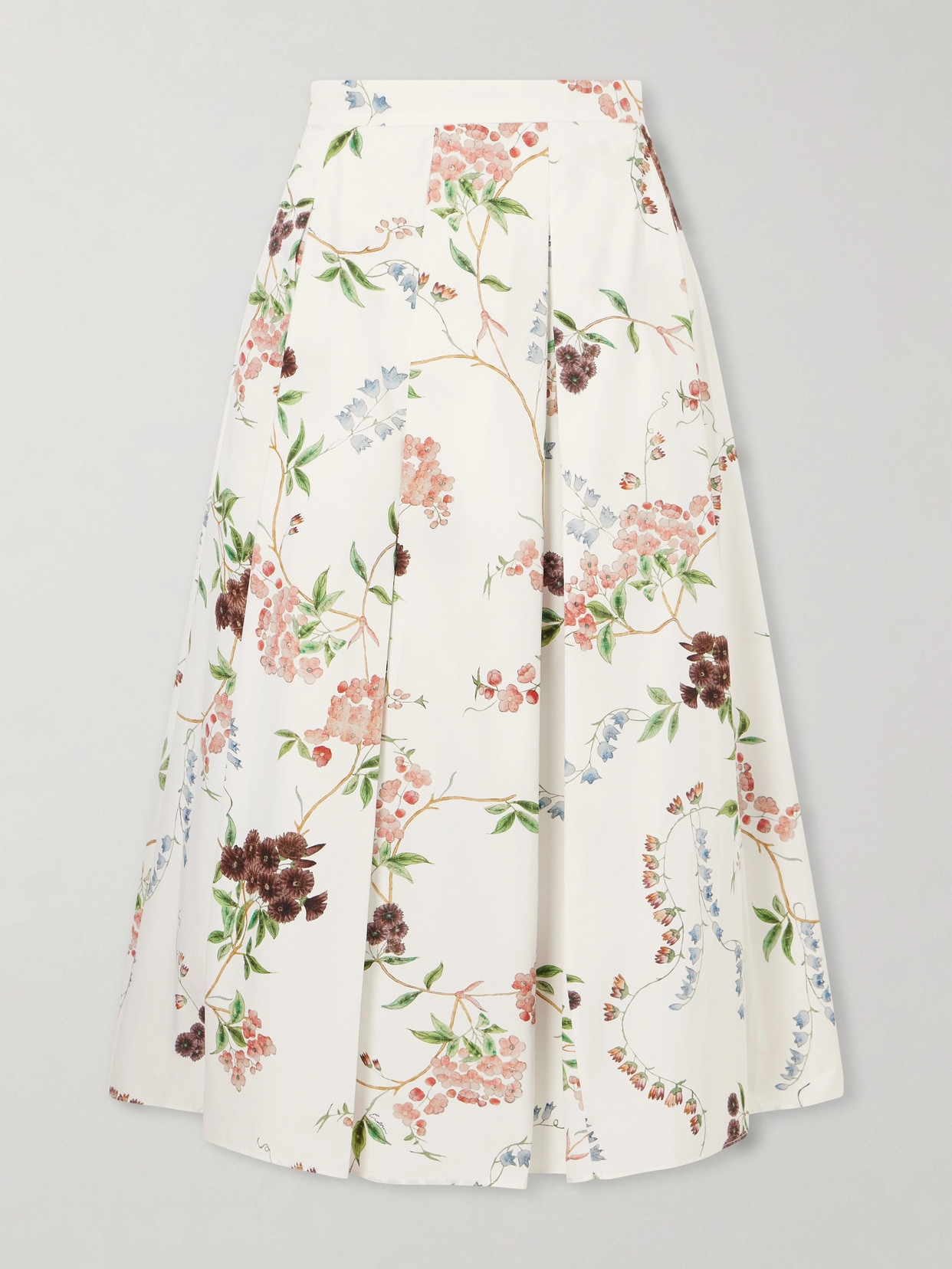 Erdem Chintz Floral Pleated Organic Cotton Poplin A-line Midi Skirt In Burgundy