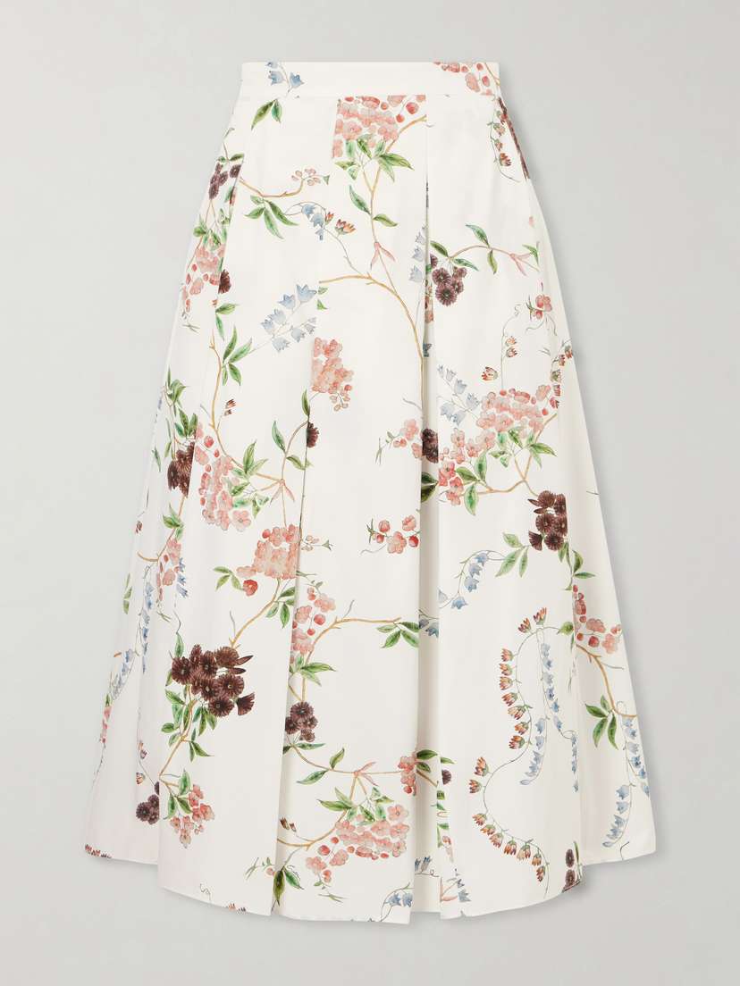 Erdem Floral-print Pleated Cotton Midi Skirt