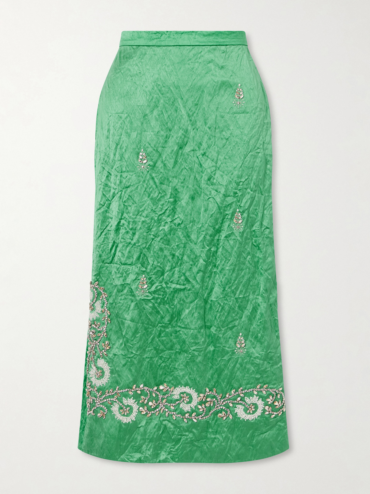 Erdem Womens Sea Green Embellished Textured Satin Pencil Midi Skirt
