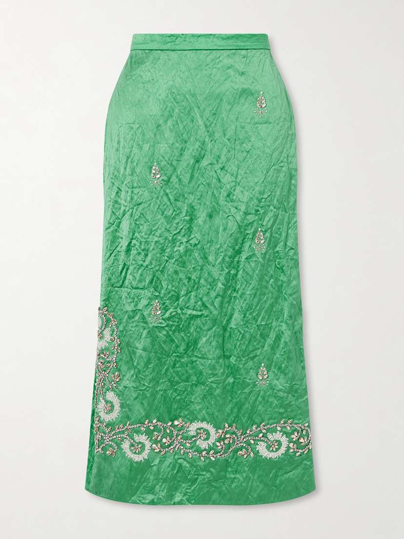 Erdem Embellished Crinkled-satin Midi Skirt