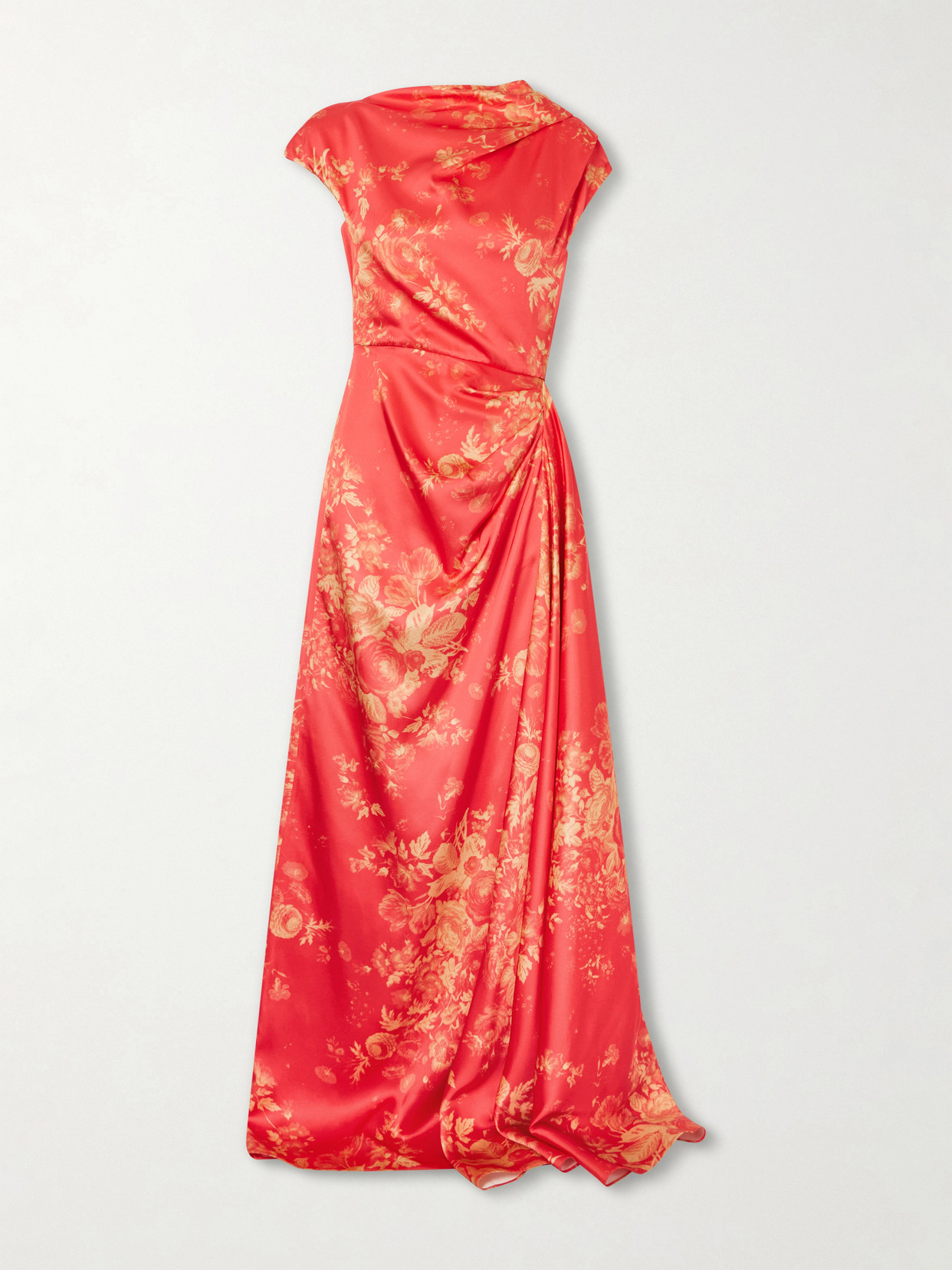 Erdem Floral Print Duchess Draped Gown In Red