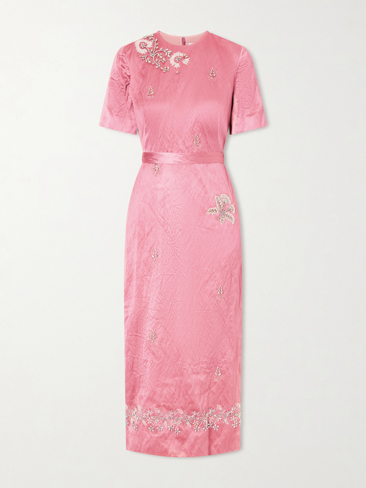 Erdem Embellished Crinkled-satin Midi Dress In Pink