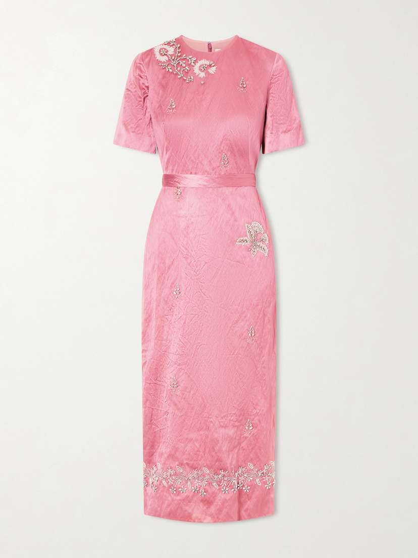 Erdem Embellished Crinkled-satin Midi Dress