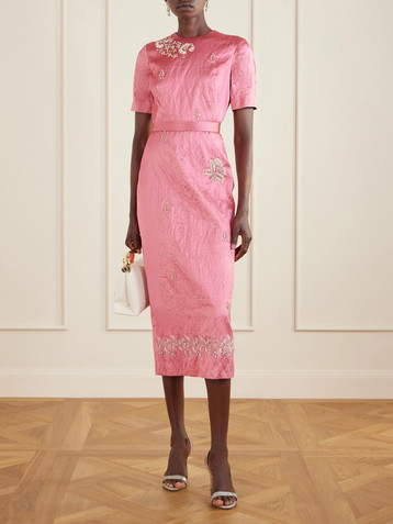 Erdem Embellished crinkled-satin midi dress