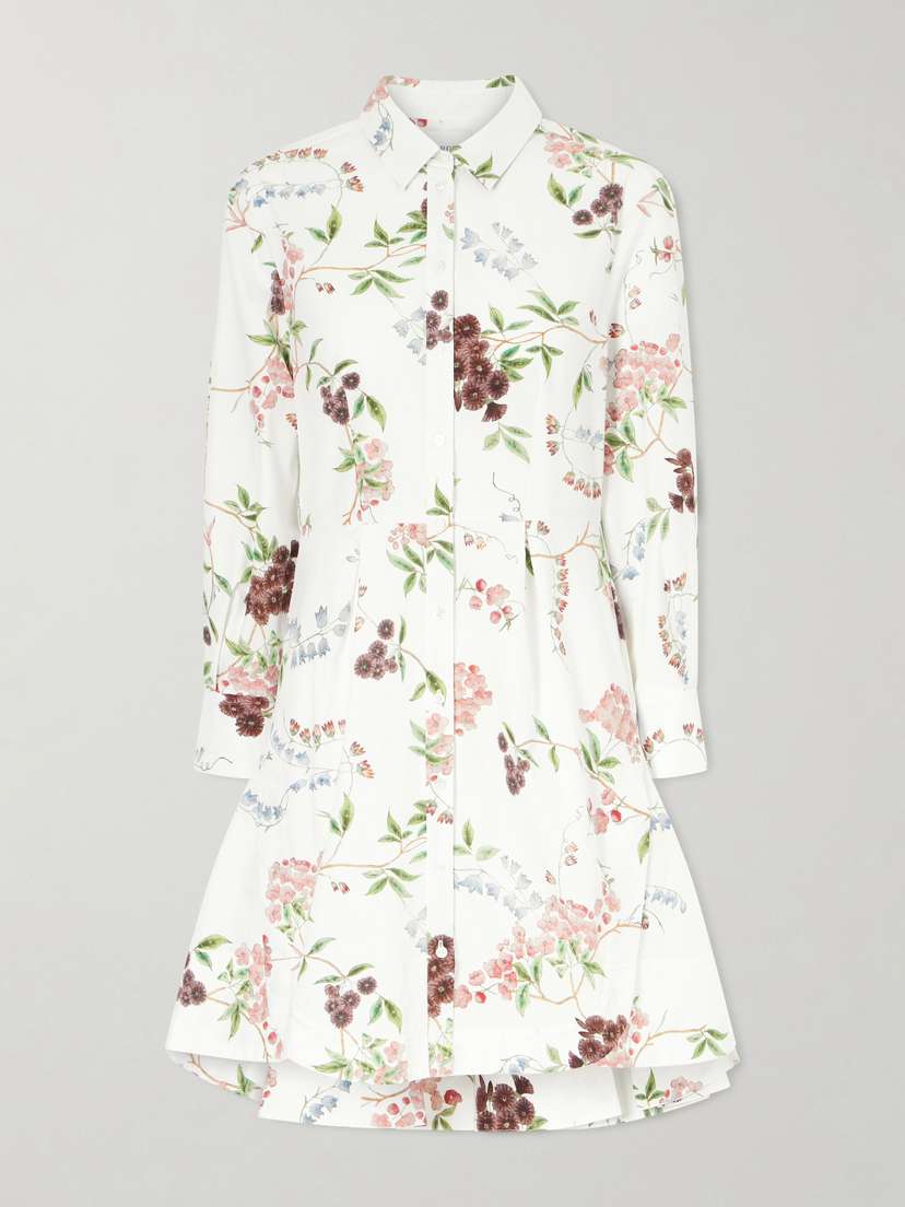 Erdem Pleated Floral-print Cotton-poplin Mini Shirt Dress