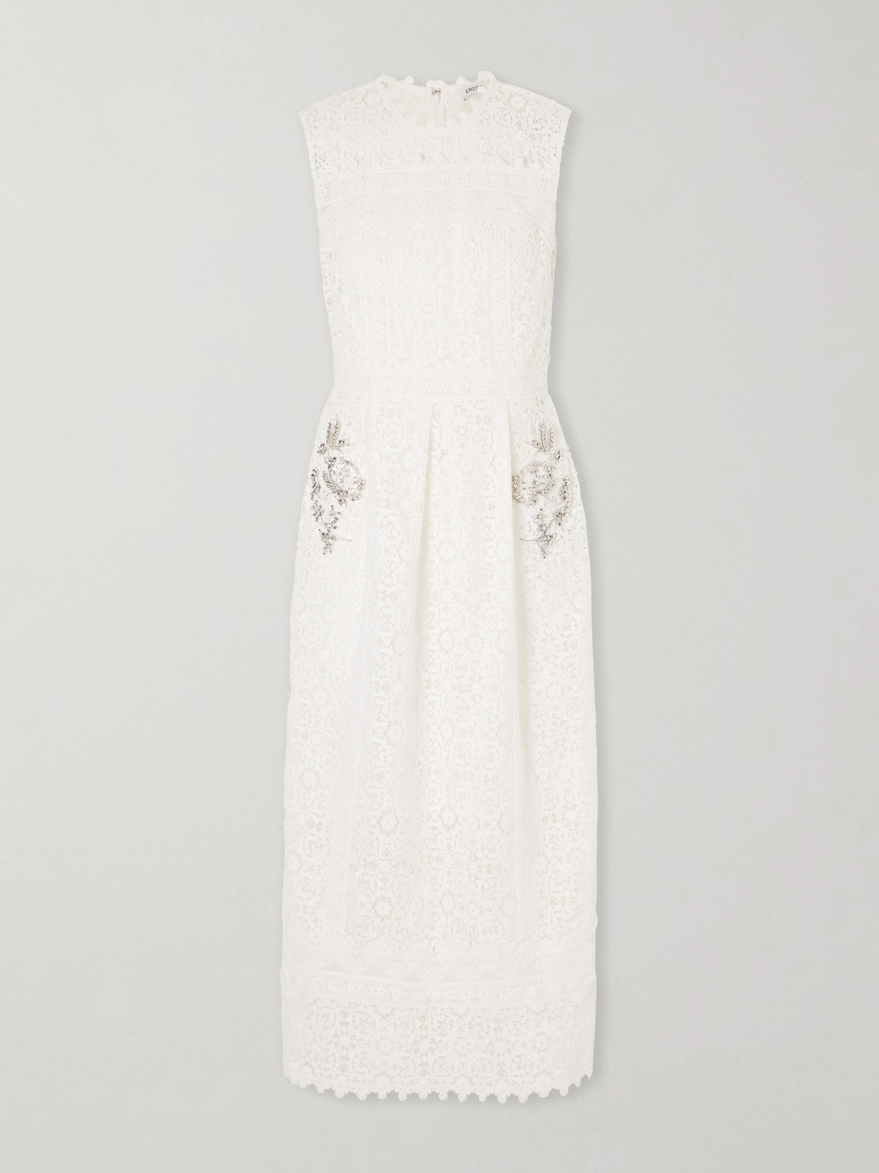 Erdem Crystal-embellished Cotton-guipure Lace Midi Dress In White