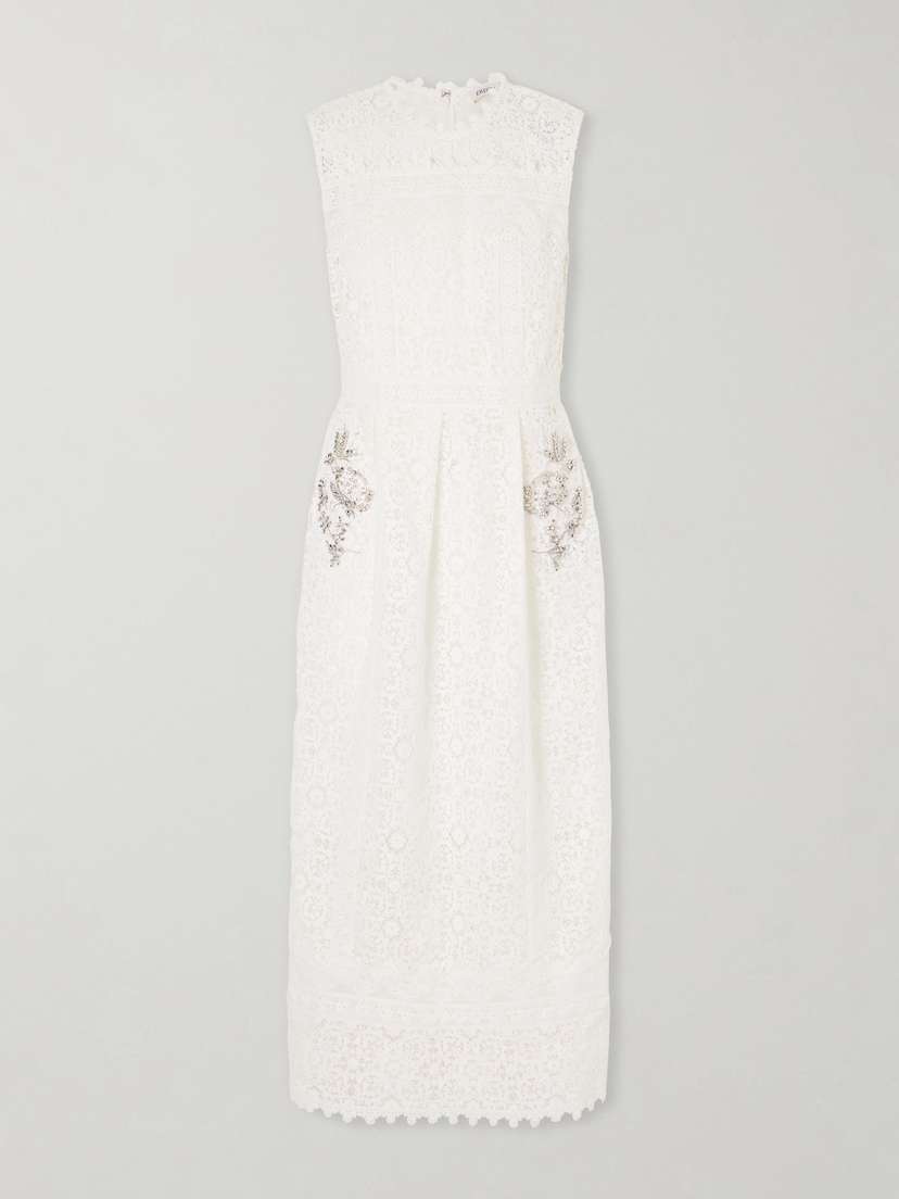 Erdem Crystal-embellished Cotton-guipure Lace Midi Dress