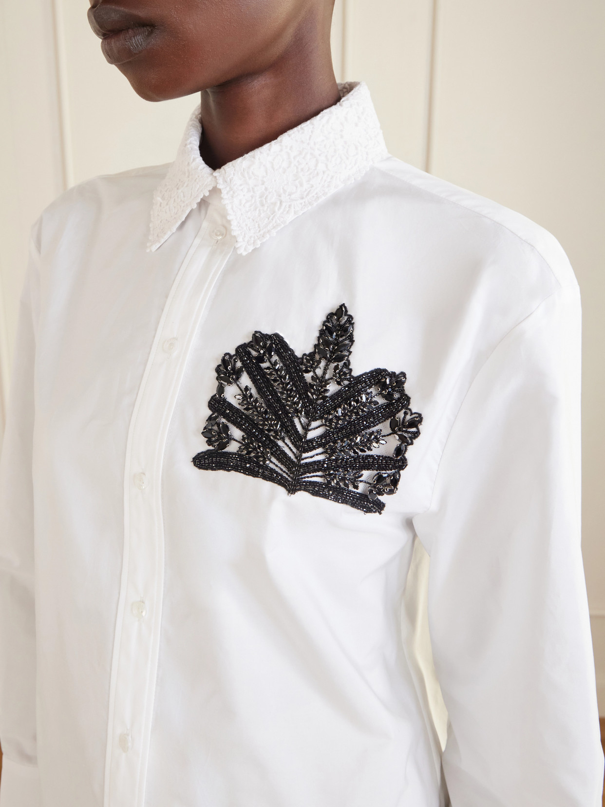 Lace-Trimmed Organic Cotton-Poplin Shirt