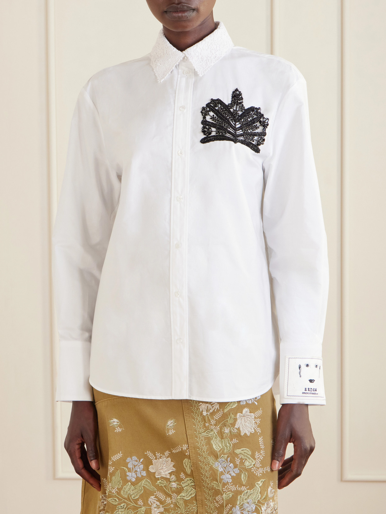 Lace-Trimmed Organic Cotton-Poplin Shirt