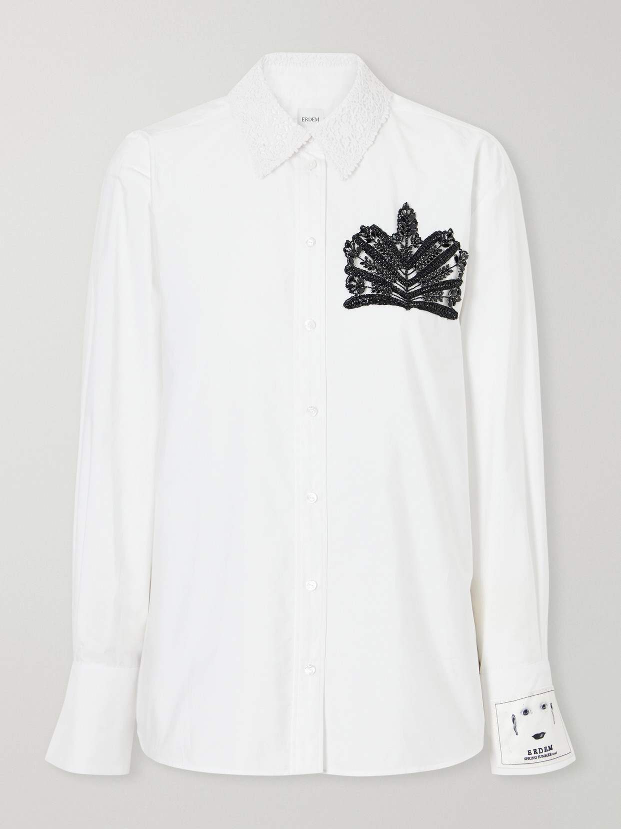 Erdem Embellished Lace-trimmed Organic Cotton-poplin Shirt In White