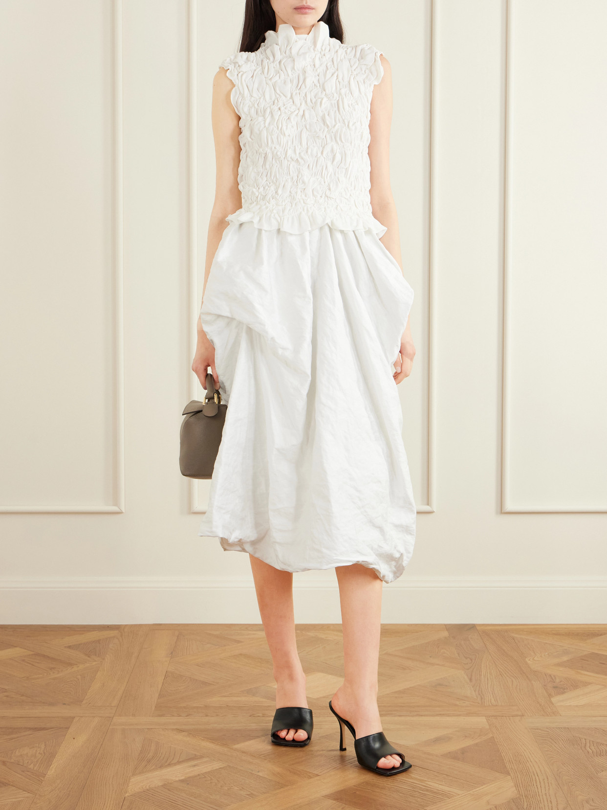 Draped Metallic Cotton-Blend Midi