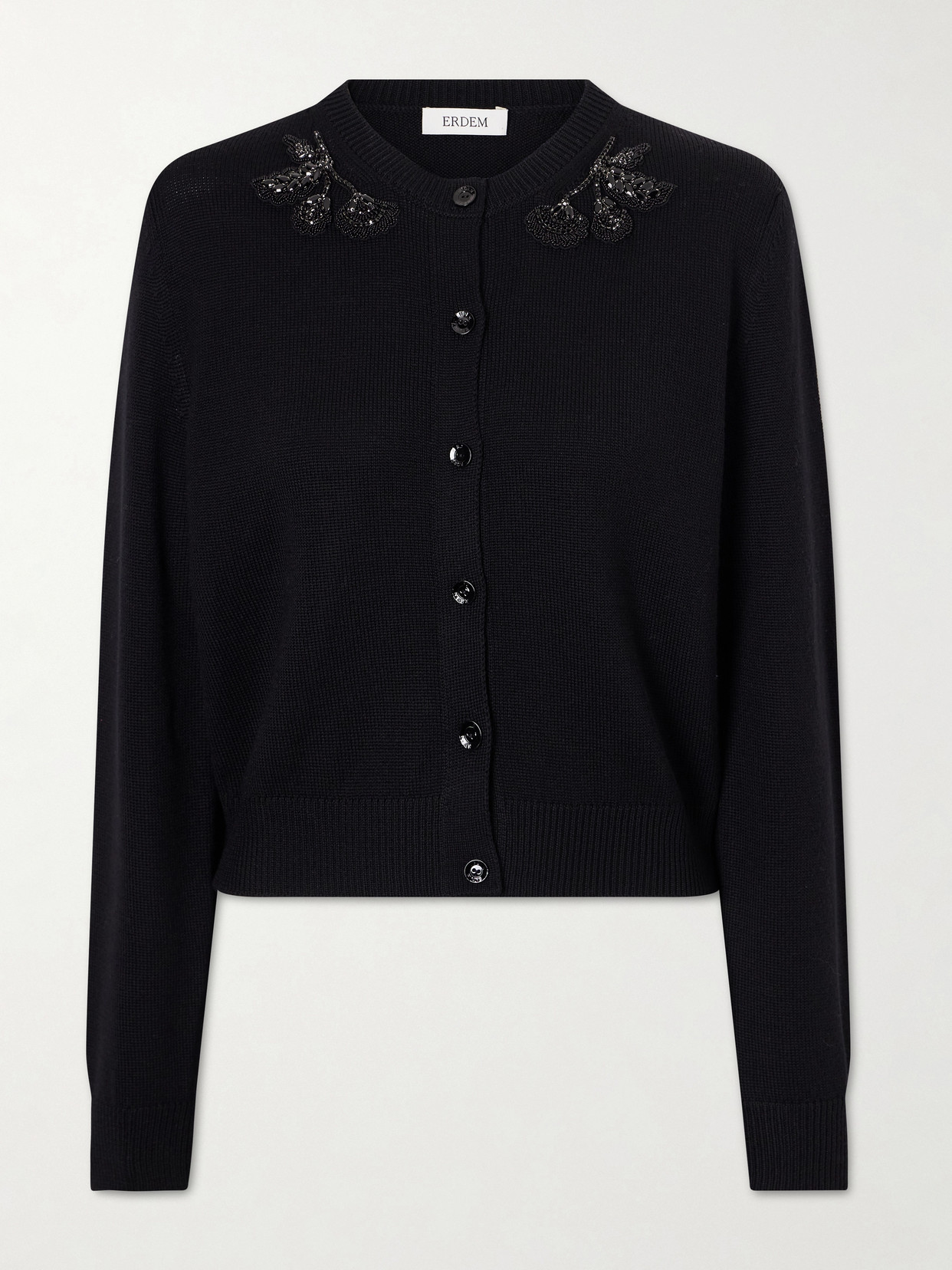 Erdem Embellished Merino Wool Cardigan In Black