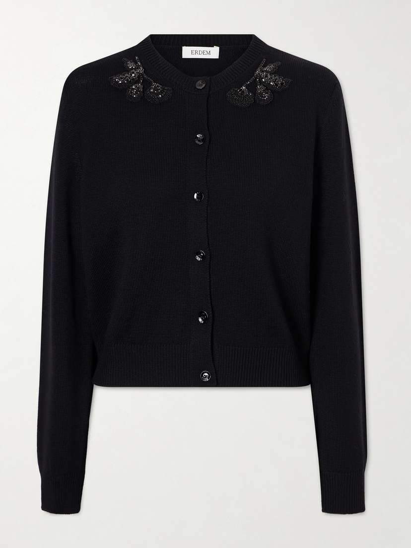 Erdem Embellished Merino Wool Cardigan