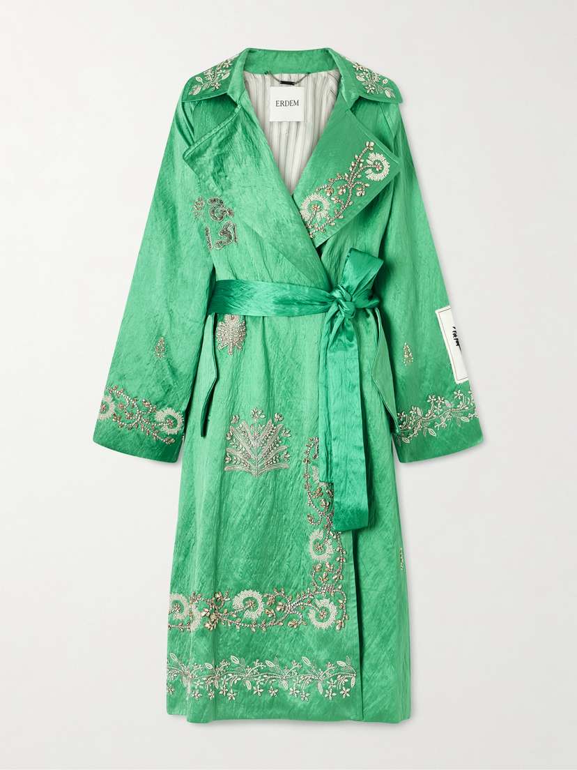 Erdem Crystal-embellished Textured-satin Coat