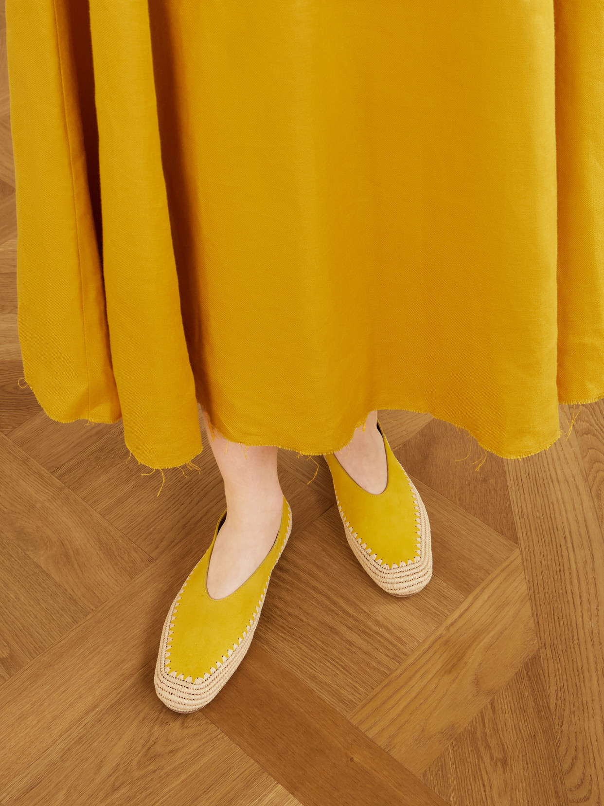 Strength Suede And Raffia Ballet Flats