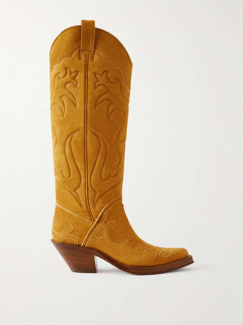 Gabriela Hearst Capitana 50 Embroidered Suede Knee Boots