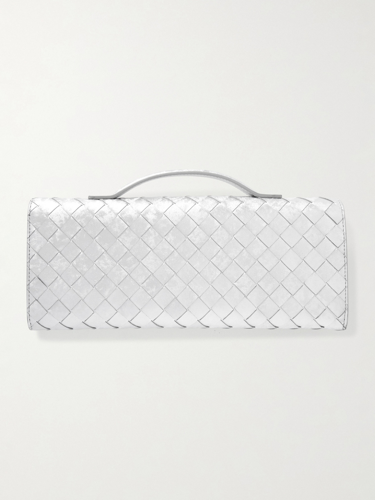 Bottega Veneta Long Andiamo Intrecciato Metallic Leather Clutch In Silver