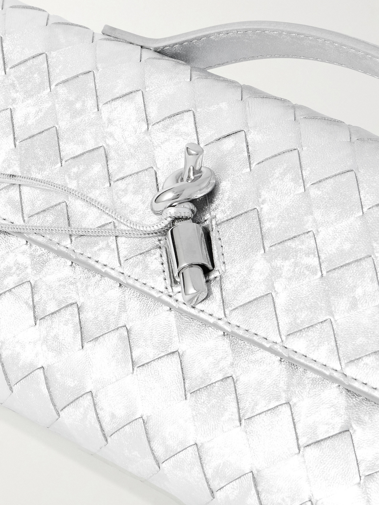 Bottega Veneta Long Andiamo Intrecciato Metallic Leather Clutch In Silver