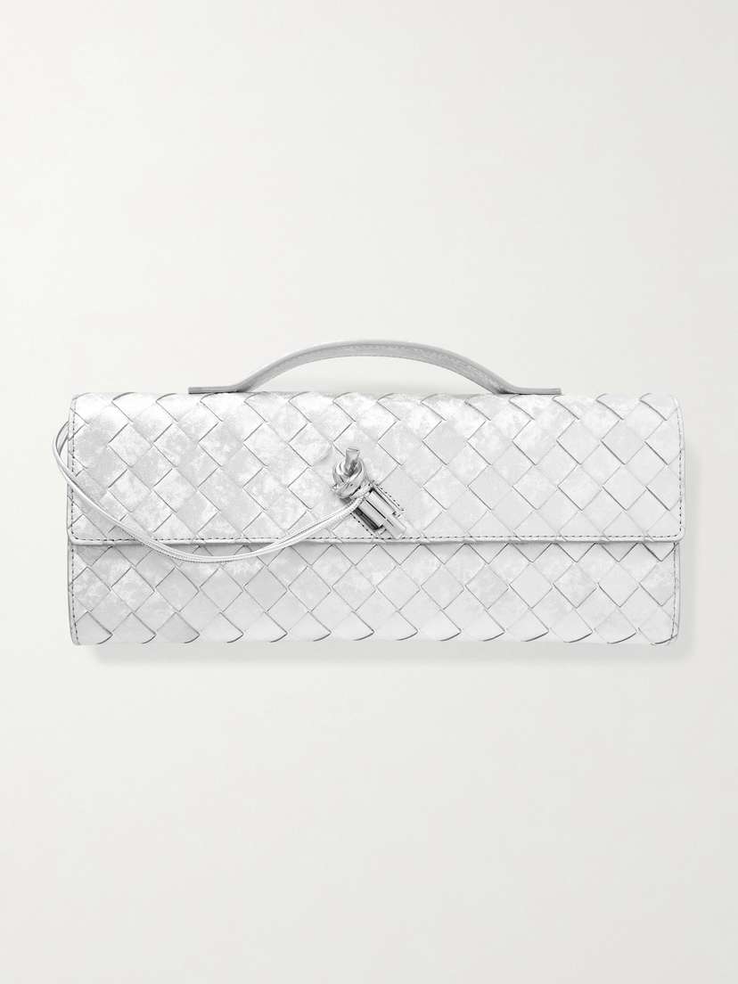 Bottega Veneta Andiamo Long Intrecciato Metallic Leather Clutch