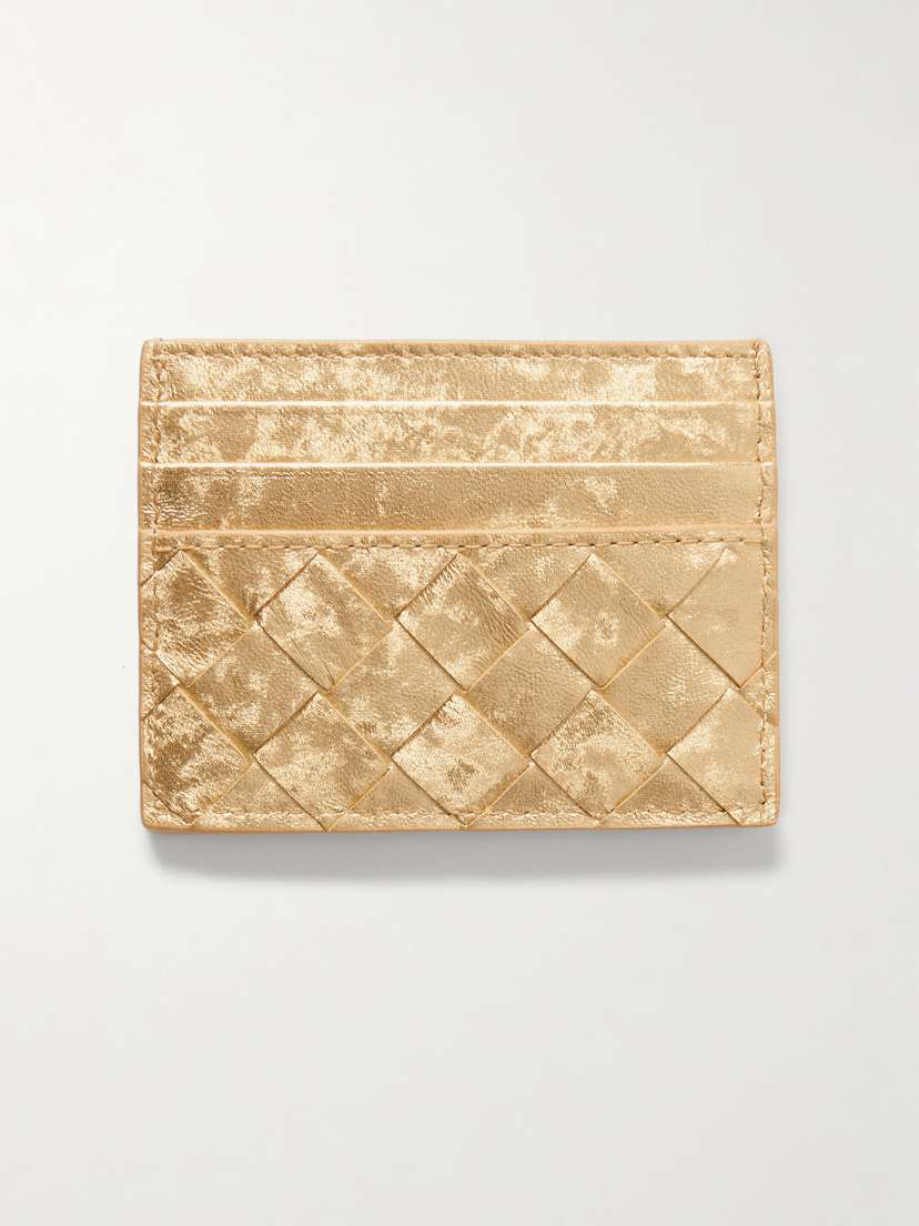 Bottega Veneta Intrecciato Distressed Metallic Leather Cardholder