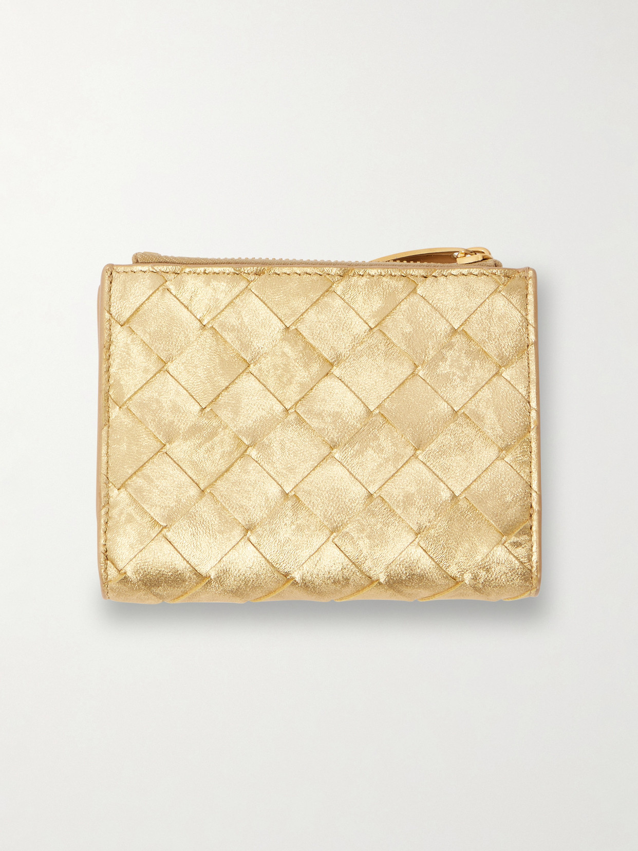 Bottega Veneta Metallic Intrecciato Leather Wallet In Brown