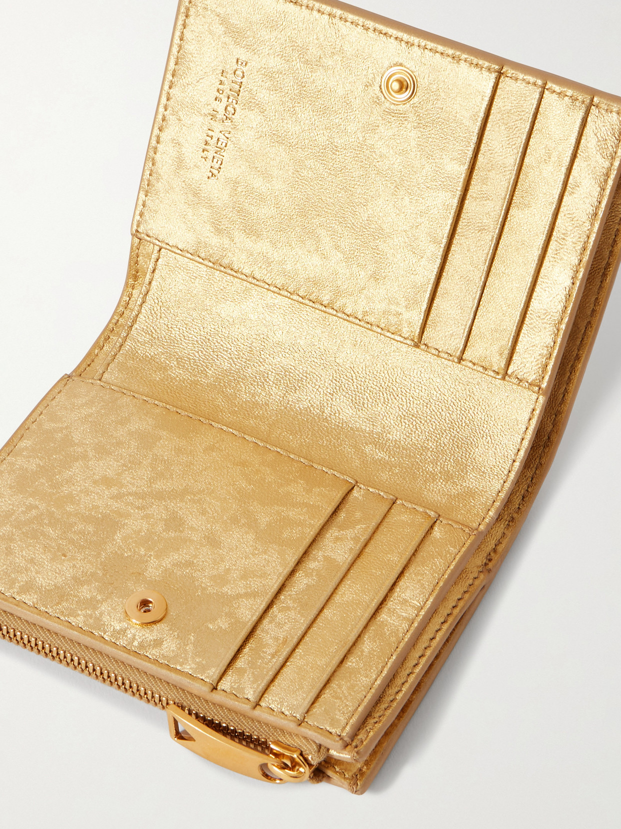 Bottega Veneta Metallic Intrecciato Leather Wallet In Brown