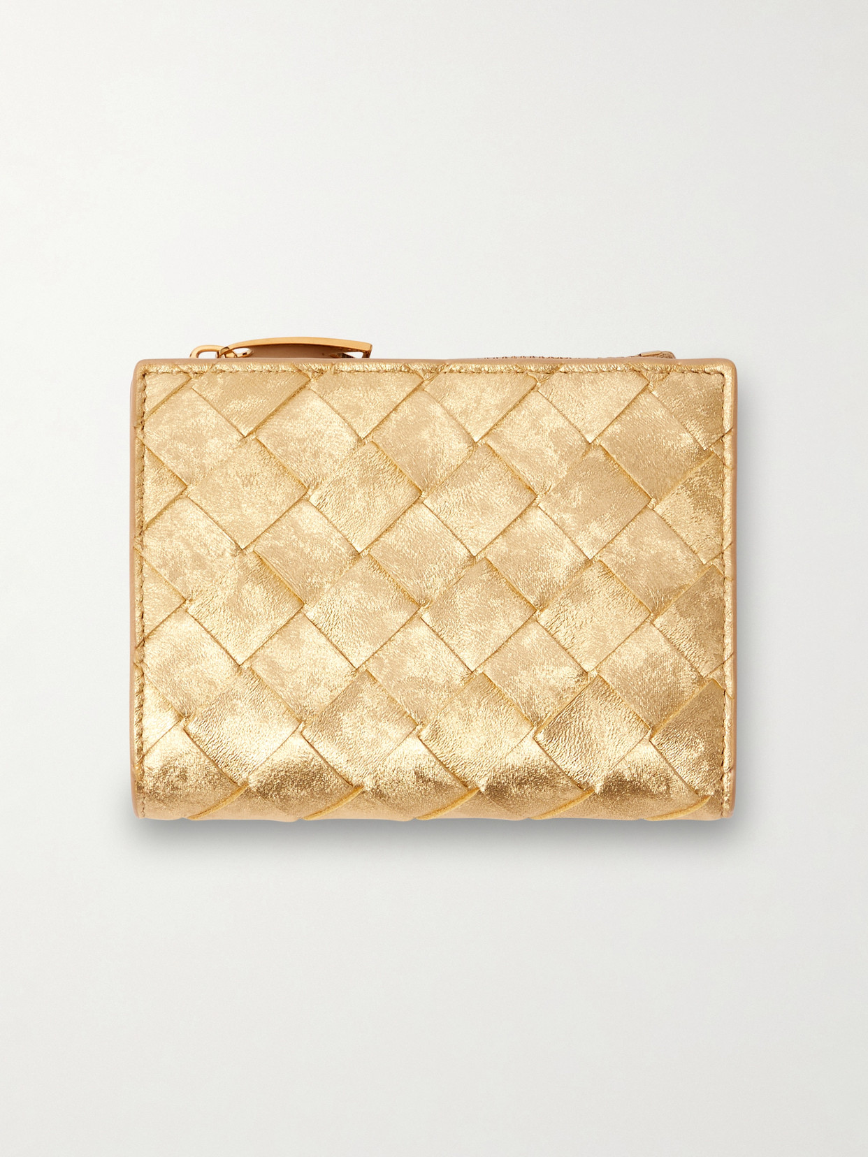 Bottega Veneta Metallic Intrecciato Leather Wallet In Gold