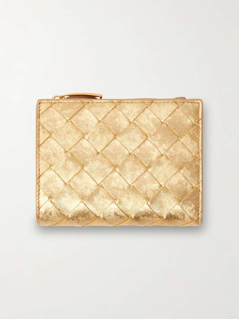 Bottega Veneta Metallic Intrecciato Leather Wallet