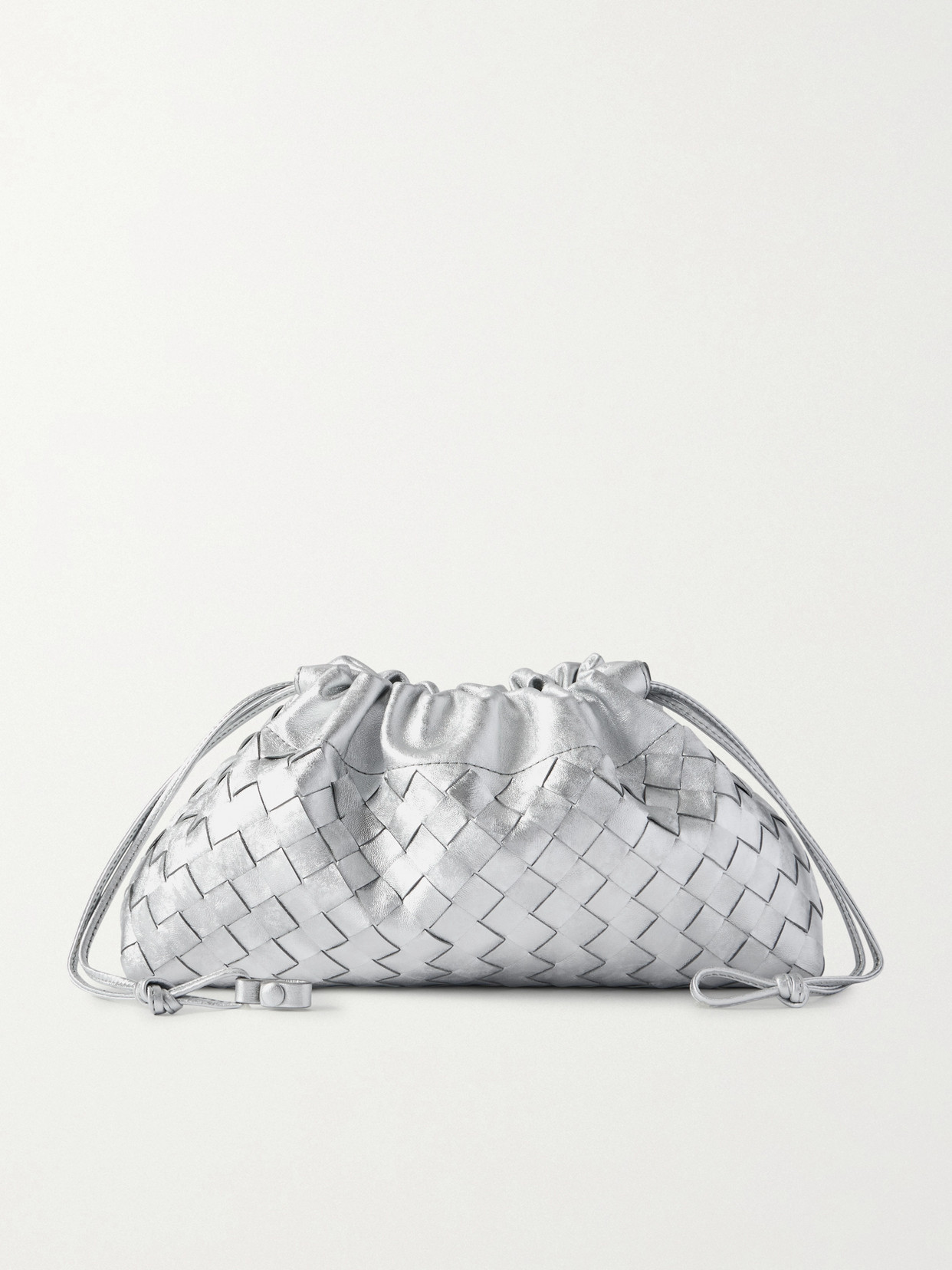 Bottega Veneta Intrecciato Metallic Leather Pouch In Silver