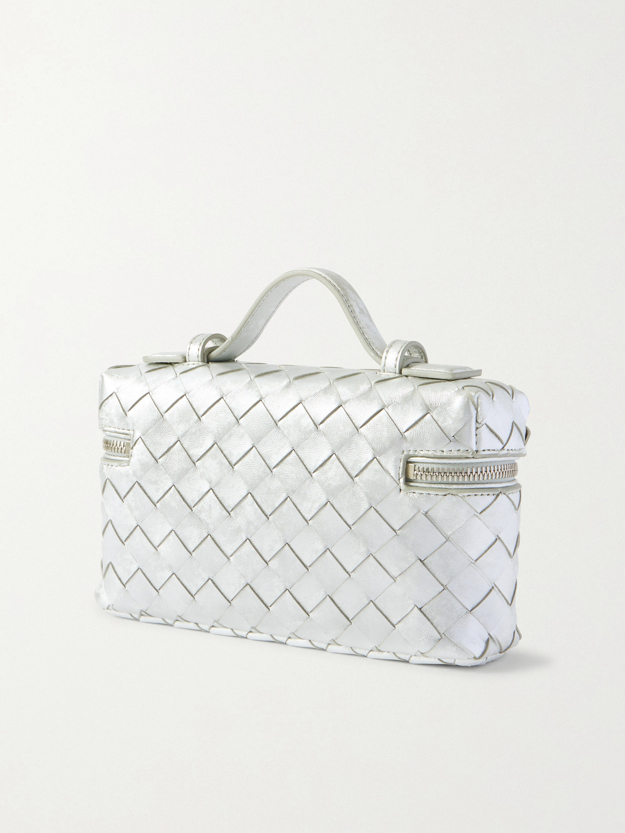 Bottega Veneta Bang Bang Vanity Intrecciato Distressed Metallic Leather Shoulder Bag In Metallic