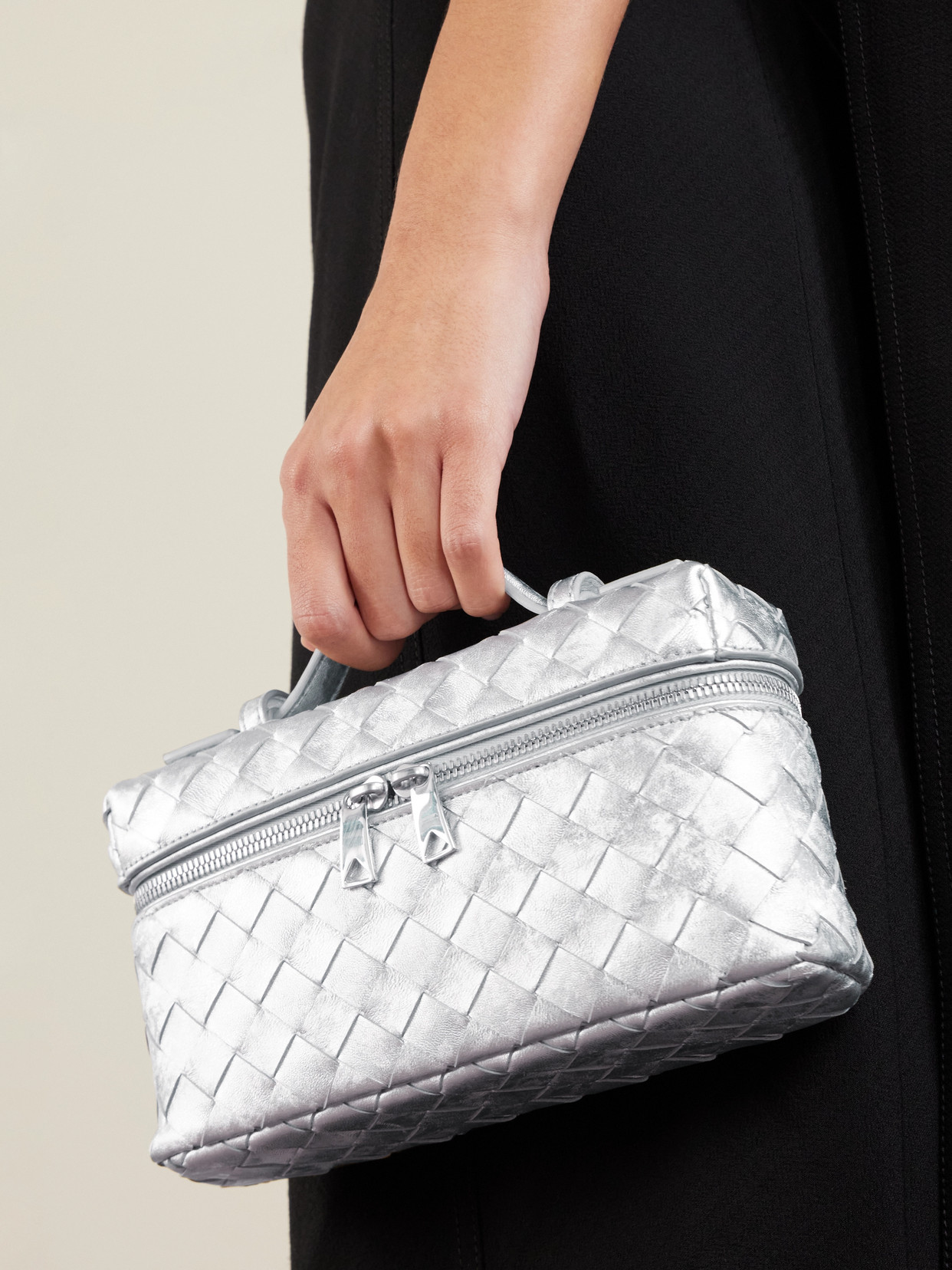 Bottega Veneta Bang Bang Vanity Intrecciato Distressed Metallic Leather Shoulder Bag In Metallic