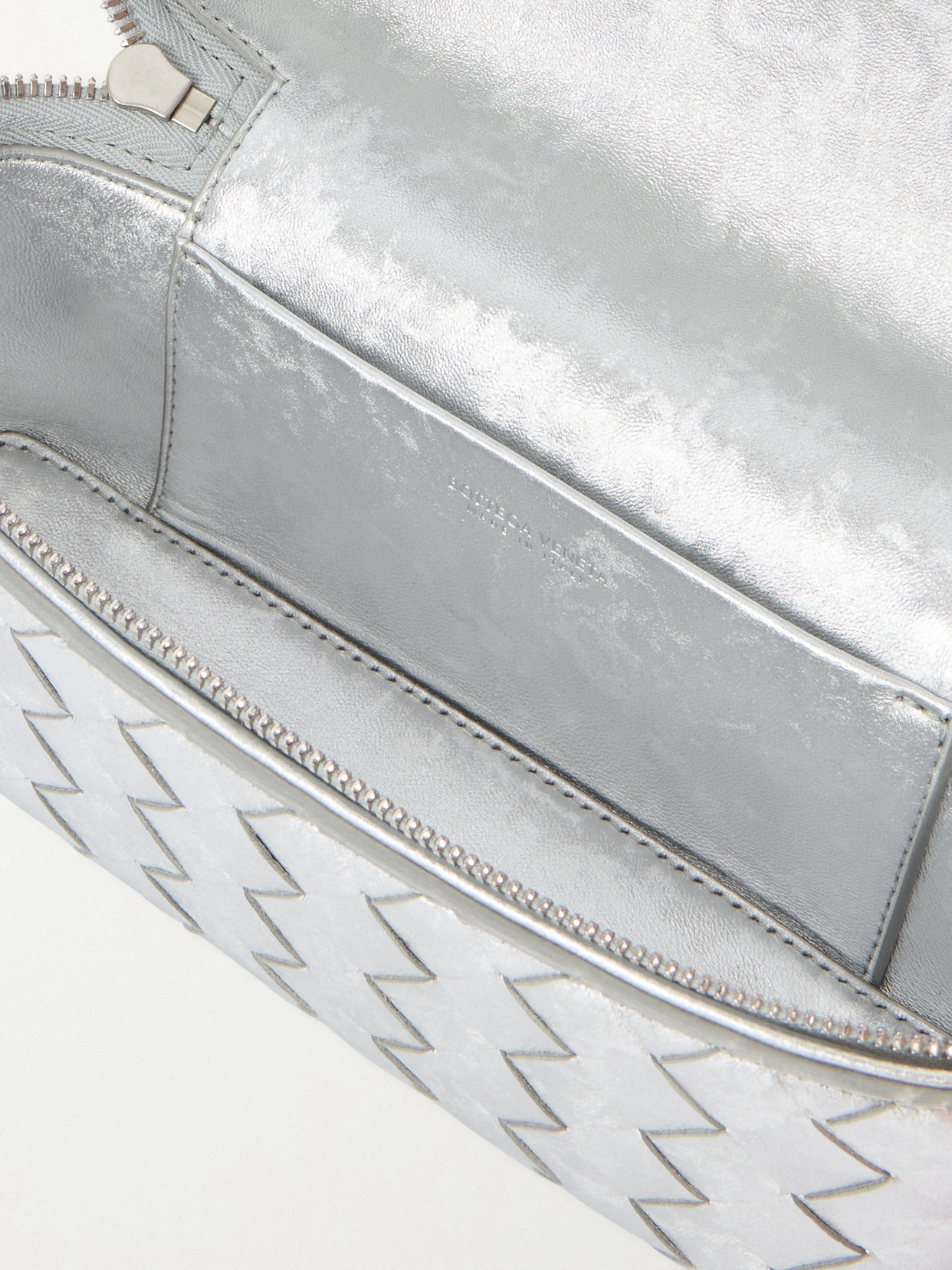 Bottega Veneta Bang Bang Vanity Intrecciato Distressed Metallic Leather Shoulder Bag In Metallic