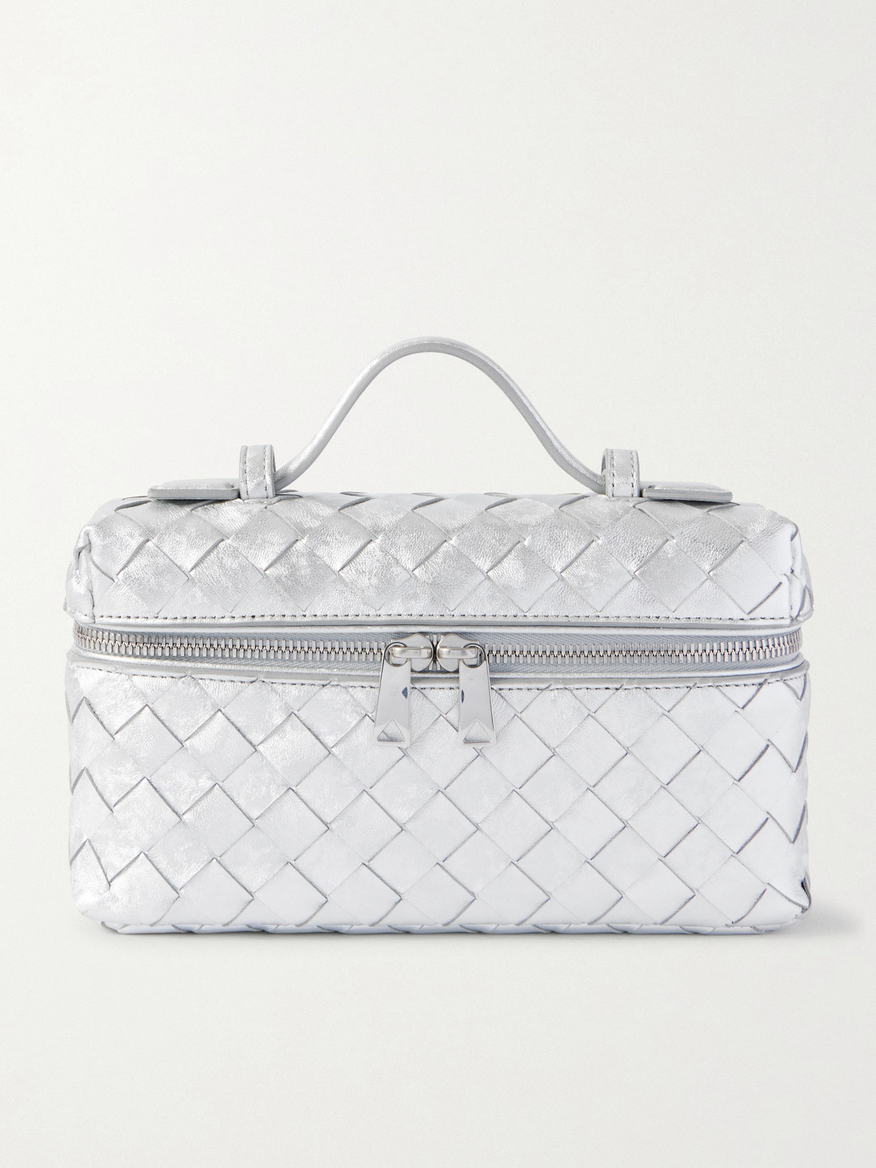 Bottega Veneta Bang Bang Vanity Intrecciato Distressed Metallic Leather Shoulder Bag In Metallic