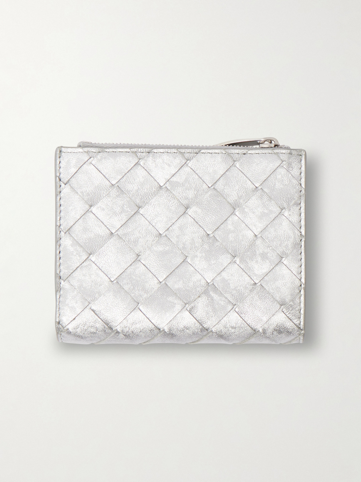 Bottega Veneta Metallic Intrecciato Leather Wallet In Burgundy