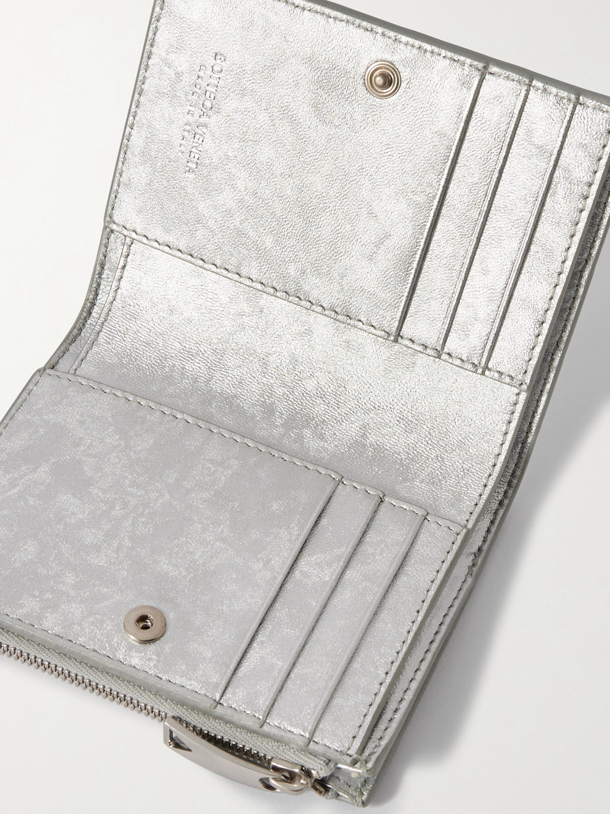 Bottega Veneta Metallic Intrecciato Leather Wallet In Burgundy