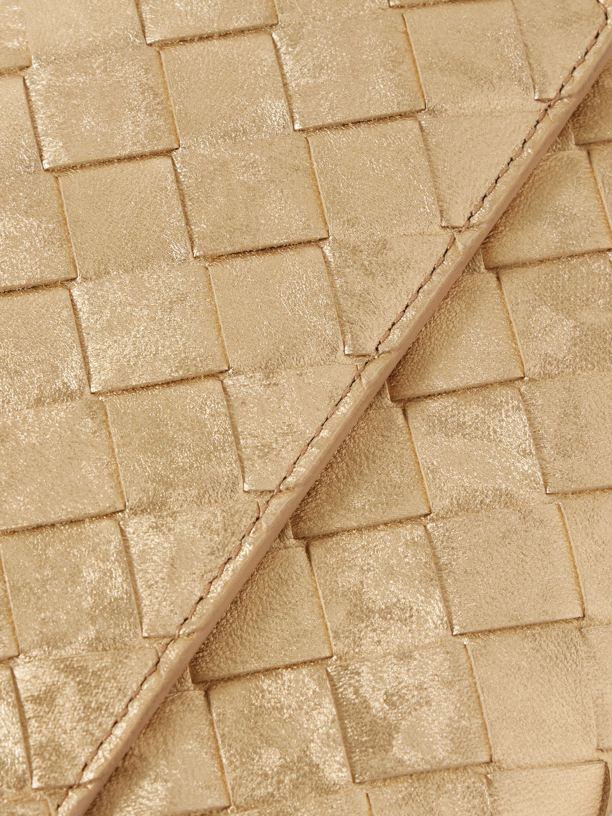 Bottega Veneta Long Andiamo Intrecciato Metallic Leather Clutch In Gold