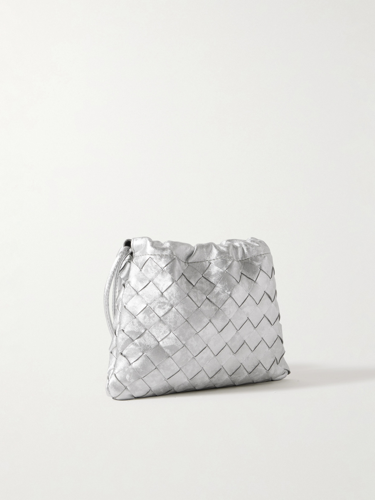 Bottega Veneta Intrecciato Metallic Leather Shoulder Bag In Silver