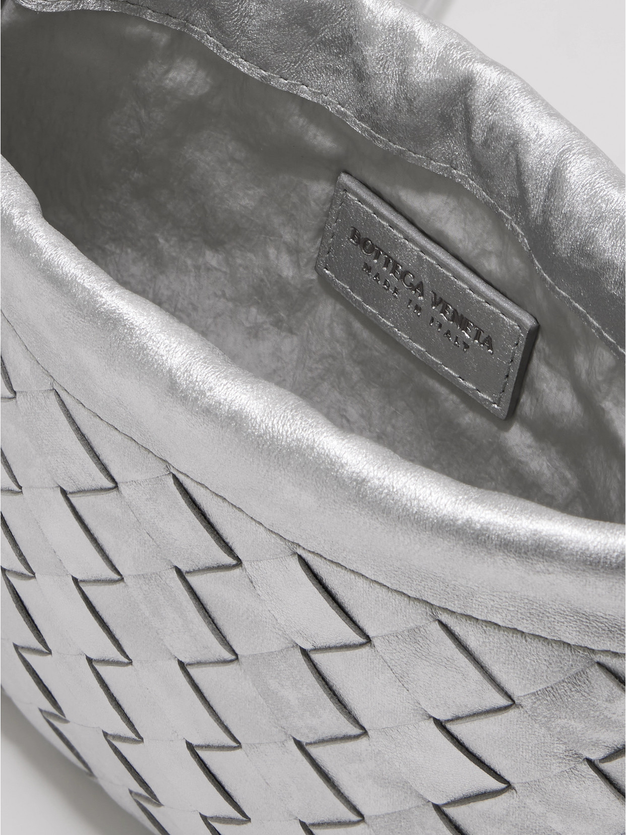 Bottega Veneta Intrecciato Metallic Leather Shoulder Bag In Silver