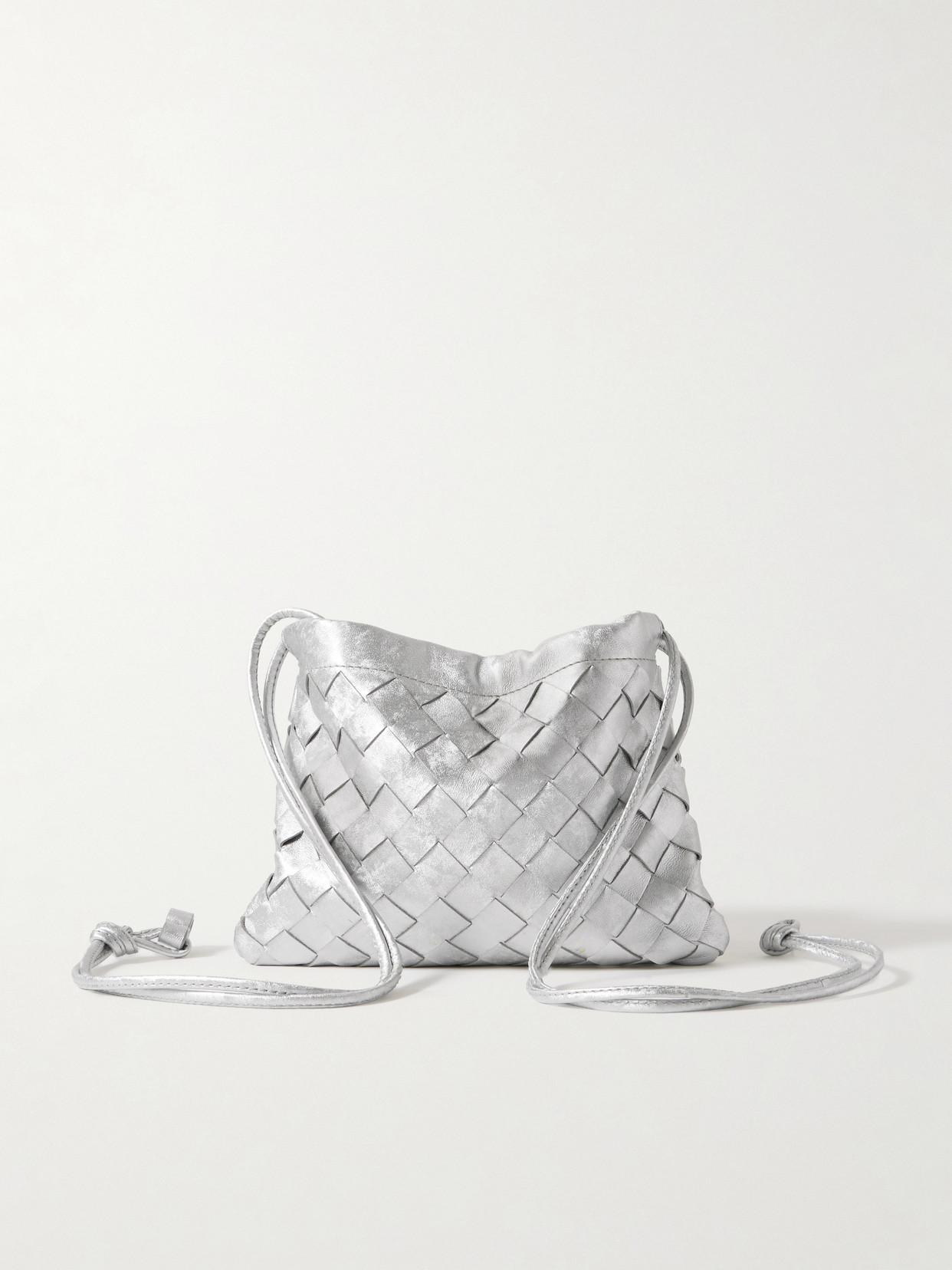 Bottega Veneta Intrecciato Metallic Leather Shoulder Bag In Silver