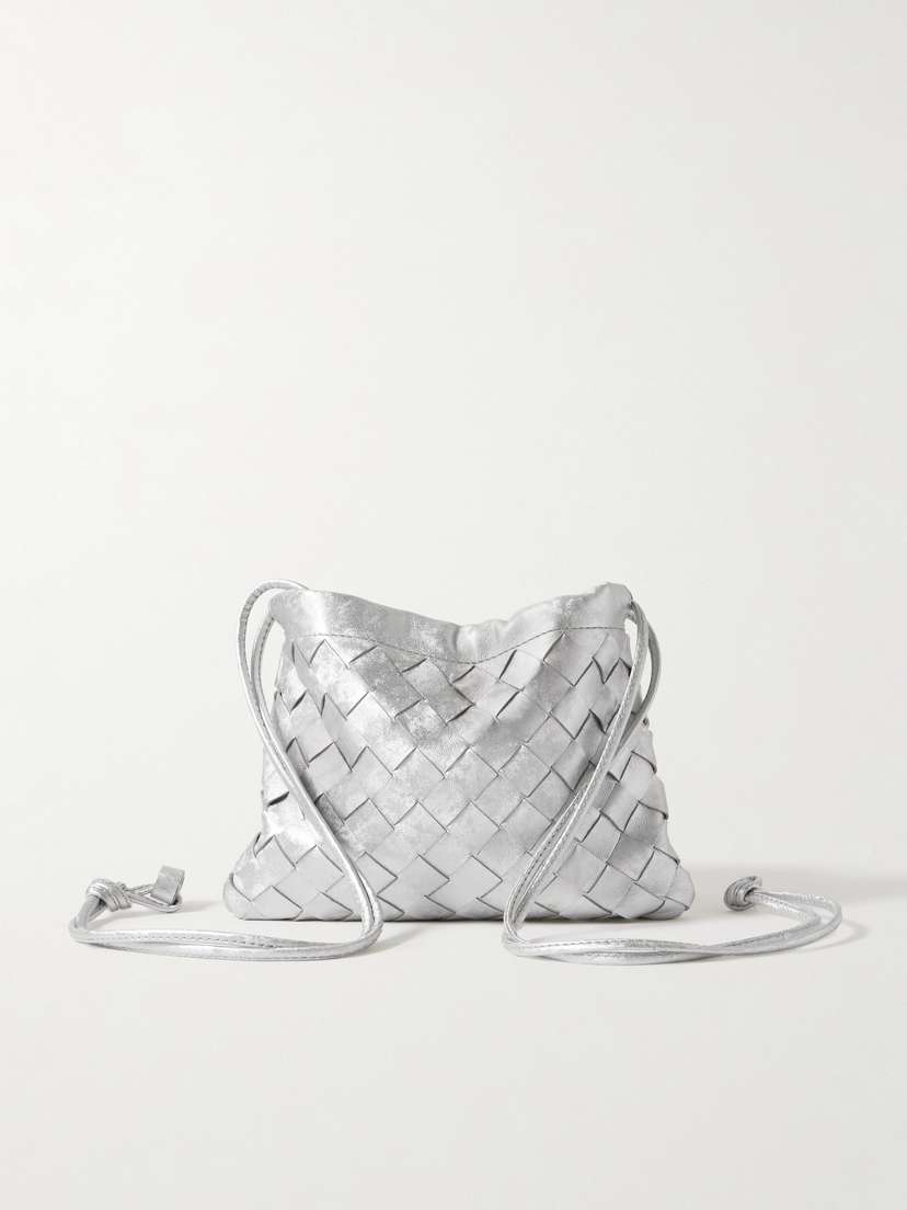 Bottega Veneta Dustbag Small Intrecciato Metallic Leather Pouch
