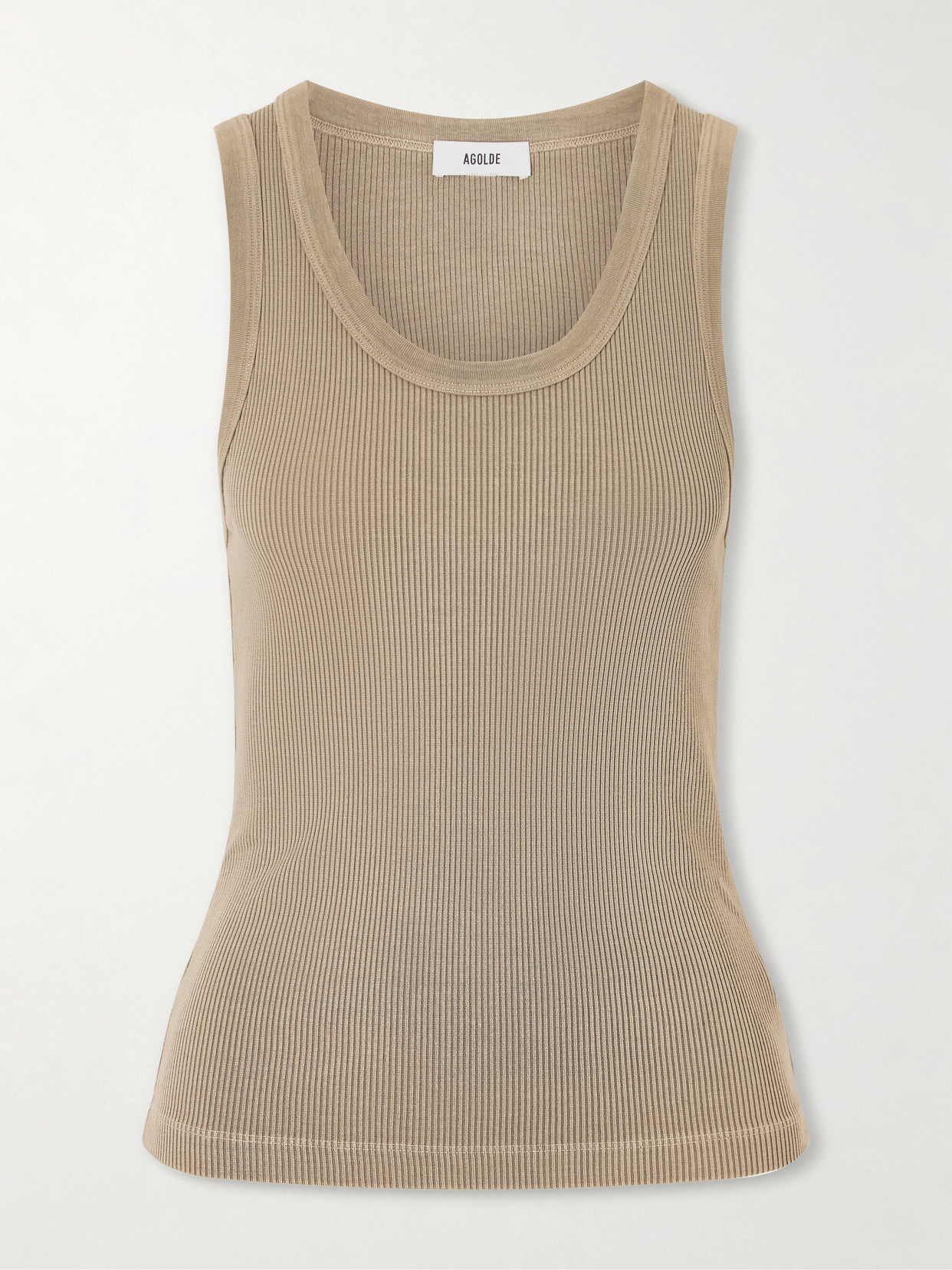 Agolde Poppy Ribbed Stretch Organic Cotton And Tencel-blend Jersey Tank In Brown