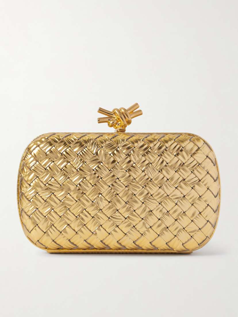 Bottega Veneta Knot Padded Intrecciato Metallic Leather Clutch