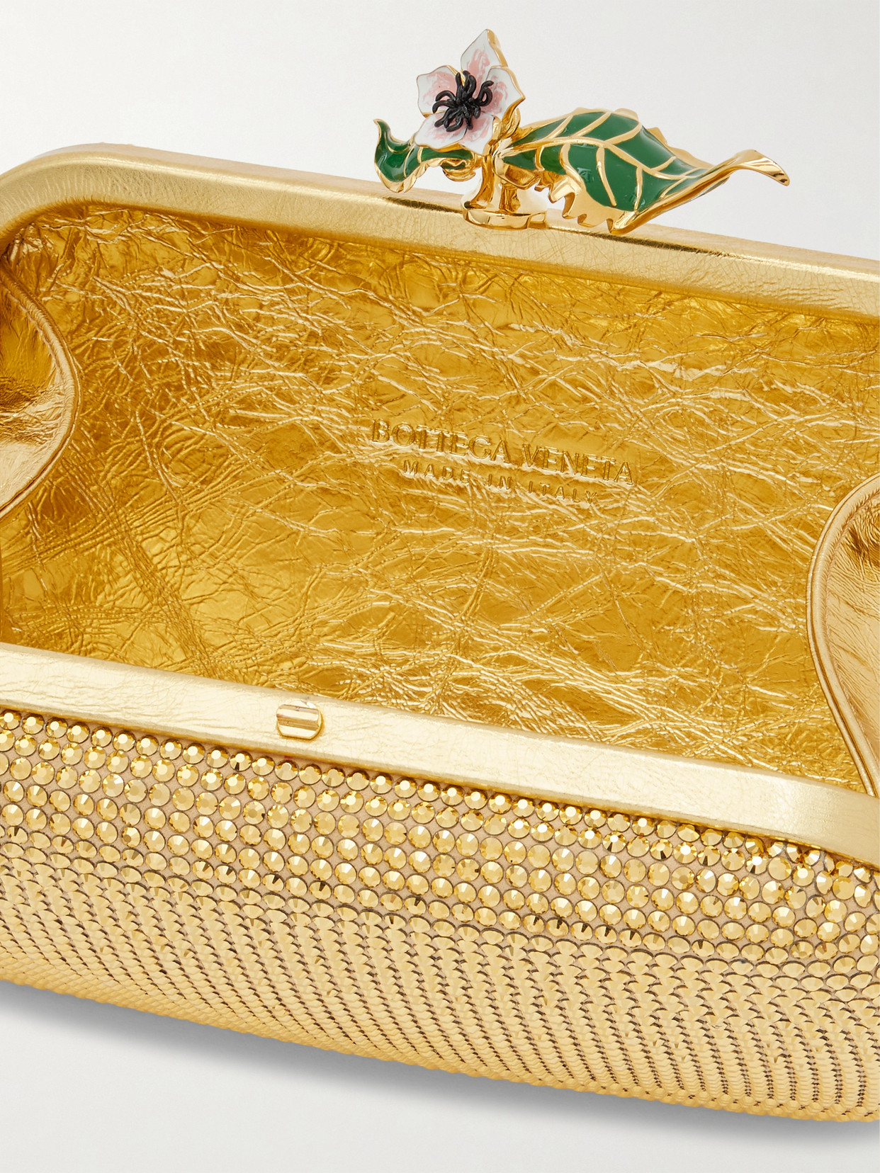 Bottega Veneta Knot Embellished Metallic Leather Clutch In Gold