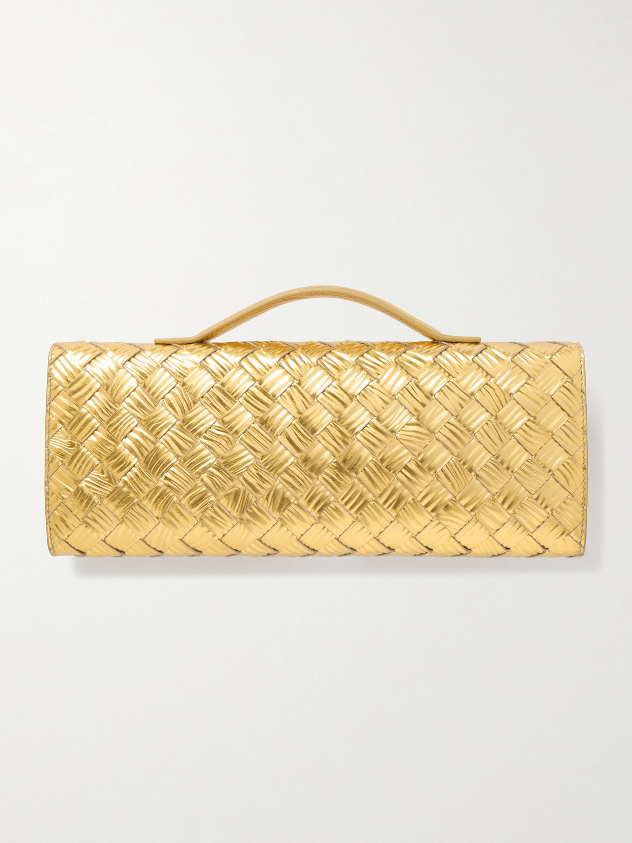 Bottega Veneta Long Andiamo Intrecciato Metallic Leather Clutch In Gold