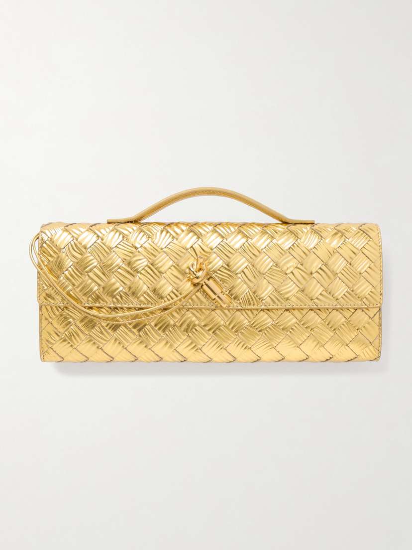 Bottega Veneta Long Andiamo Intrecciato Metallic Leather Clutch