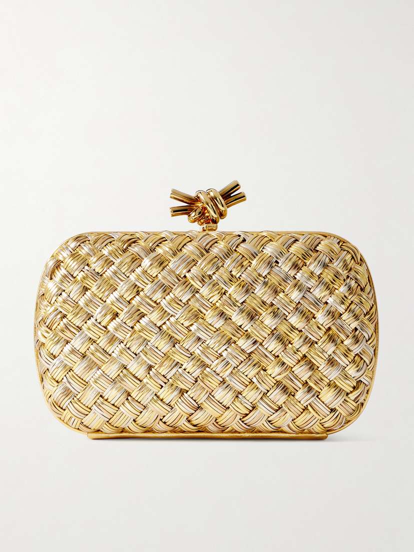 Bottega Veneta Knot Padded Intrecciato Metallic Leather Clutch